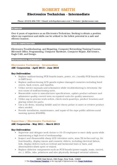 electronics technician resume|Professional Electronic Technician Resu.